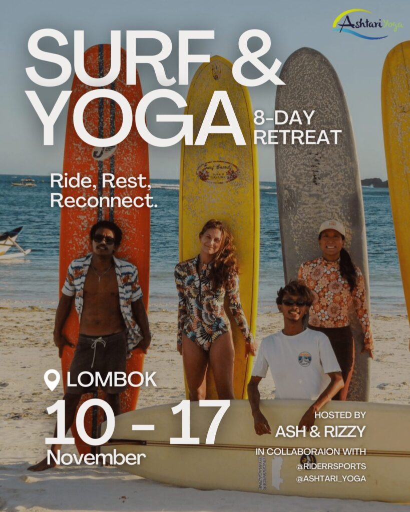 Ashtari yoga, yoga, meditation, kuta, mandalika, surf, surfing, surf and yoga, longboard