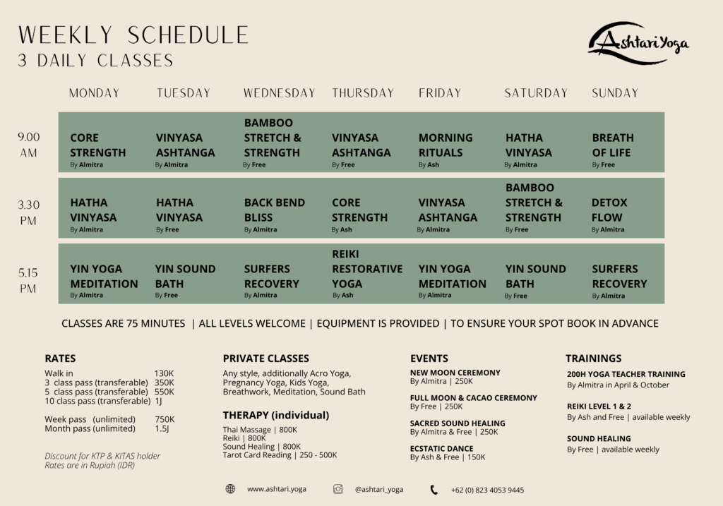 Ashtari Yoga Schedule Kuta Lombok